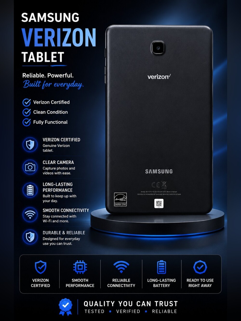 Samsung Tablet in Black with Verizon Branding -UNLOCKED